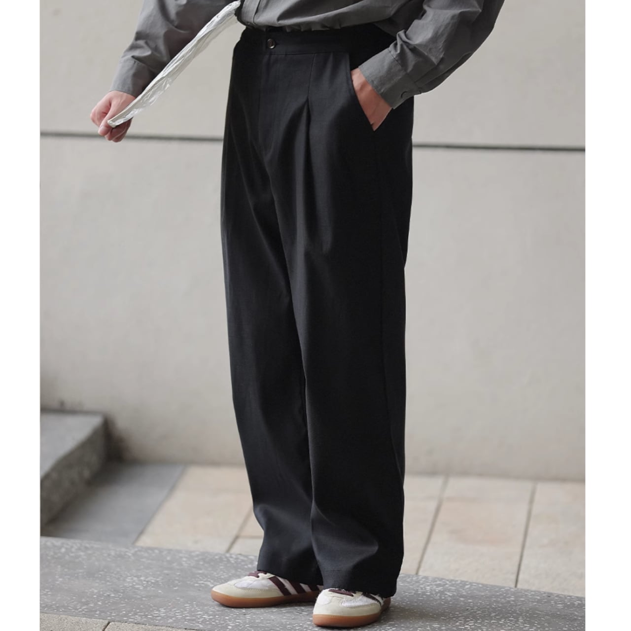 カジュアル ストレート プリーツパンツ 2カラー A1026