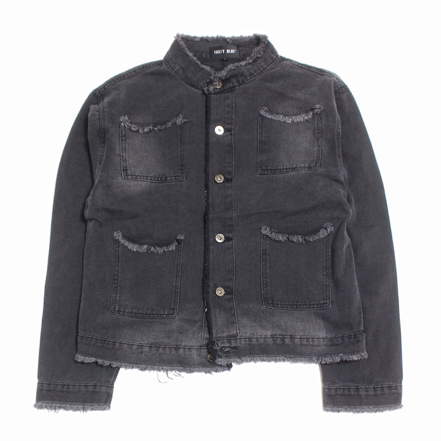 STAND COLLAR DAMAGE DENIM JACKET (ブラック)