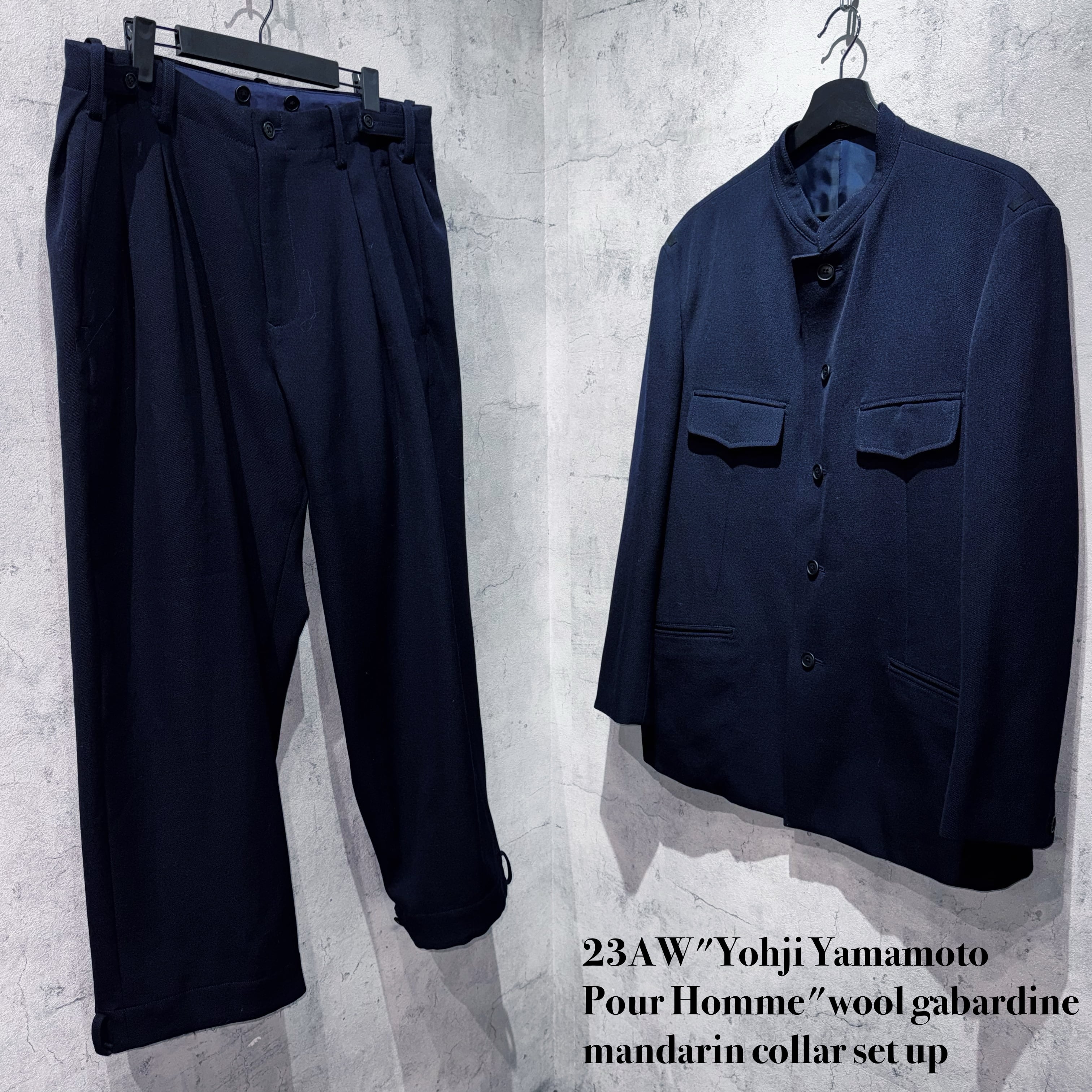23AW"Yohji Yamamoto Pour Homme"wool gabardine mandarin collar set up