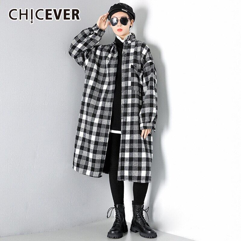 CHICEVERチェック柄ツイードトレンチレディースラペル長袖ヒットカラーオーバーサイズシックコート2020ウィンタータイド ロング 冬物 6base57167008702