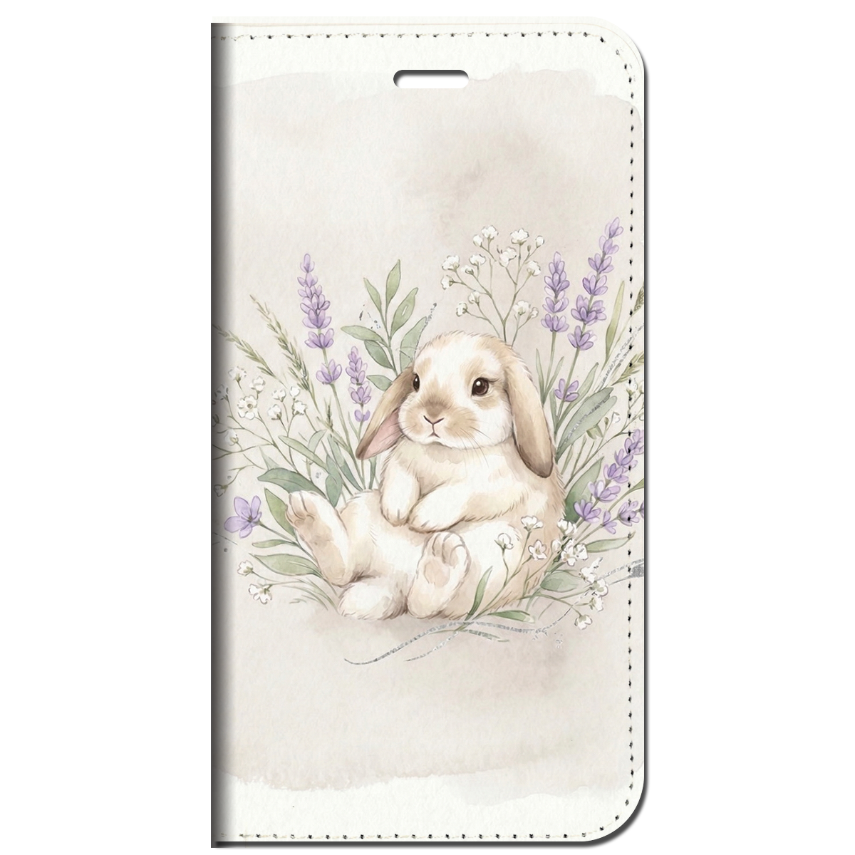 iPhone対応 スマホ 手帳型ケース ロップイヤー ラベンダー 水彩 グレージュ ペールライラック うさぎ 花柄 兎 水彩画 大人可愛い 癒やし 動物 スマホケース スタンド 【iPhone17 / iPhone16e / iPhone16 他 iPhone各機種対応】 |ianuan04