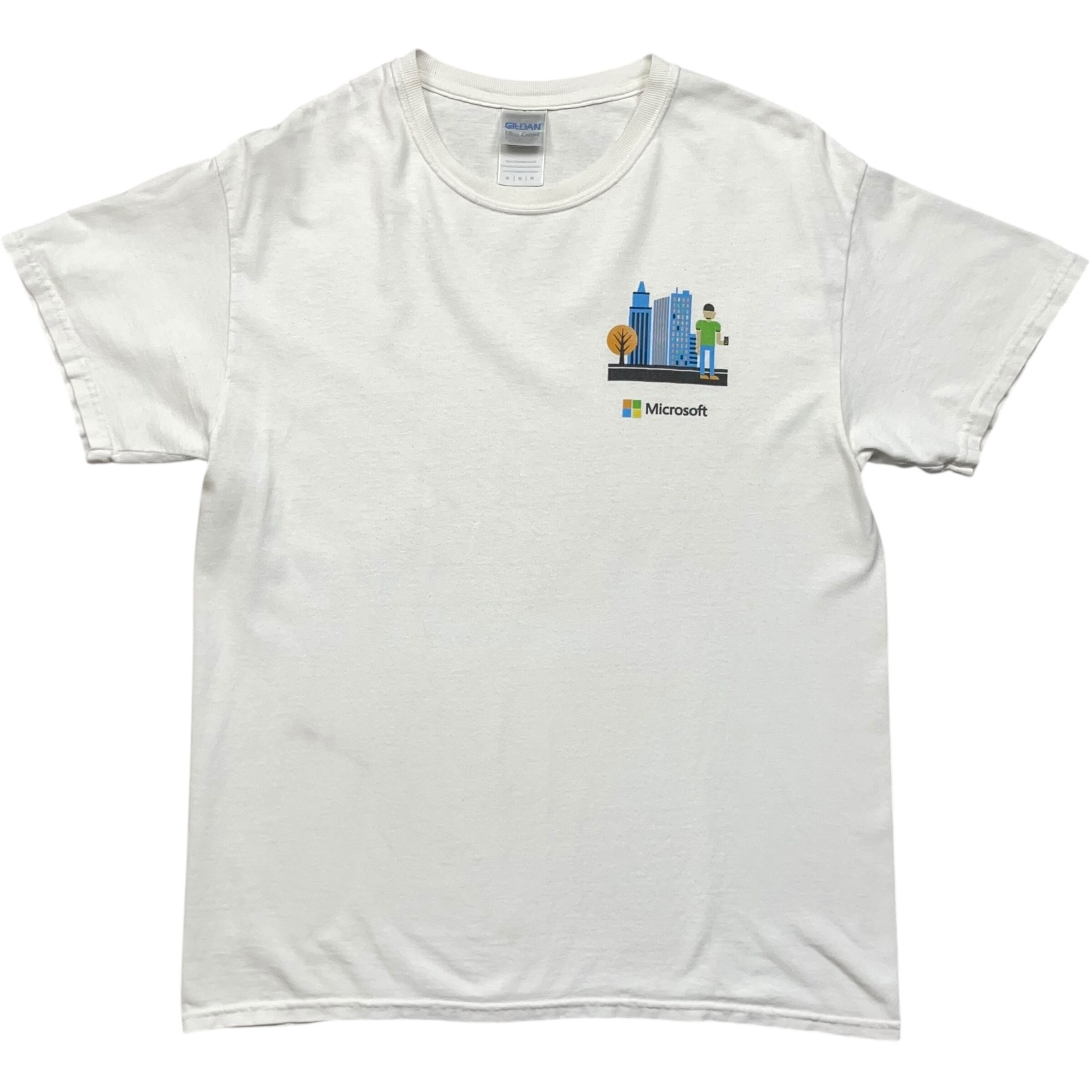 《M》GILDAN ギルダン 企業Tシャツ フロントプリント Microsoft マイクロソフト ロゴ ホワイト no.8565