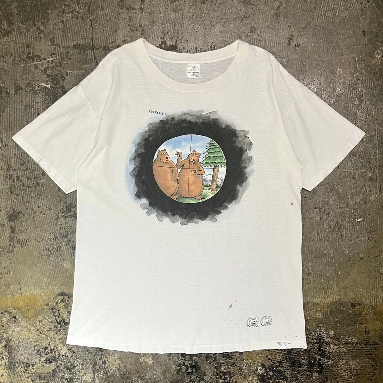 80s(1981) THE FAR SIDE Bear Funny Print Tee USA製