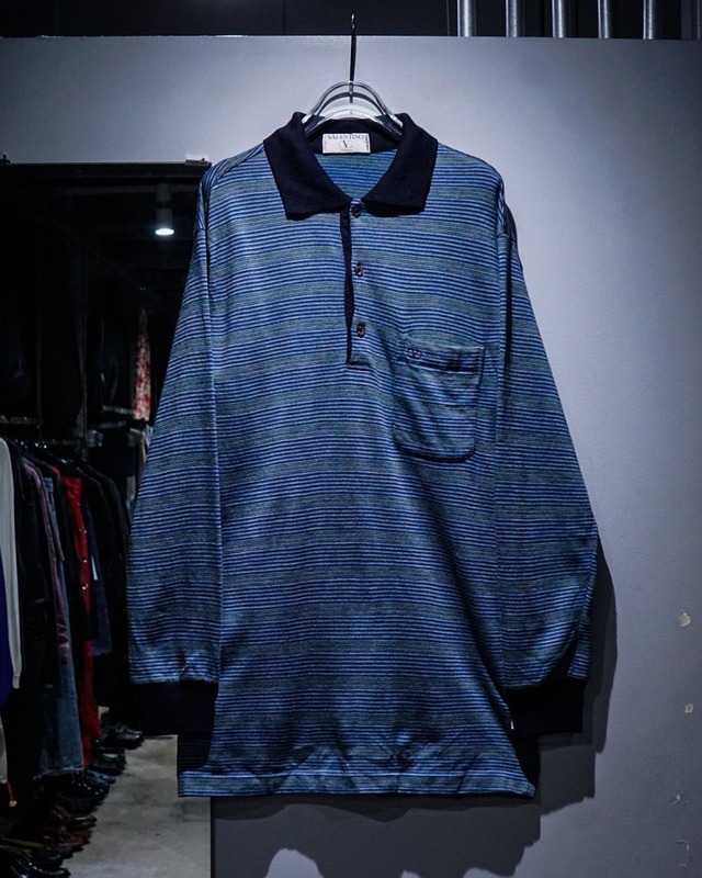 【add (C) vintage】“VALENTINO” Horizontal Stripe Vintage L/S Polo Shirt