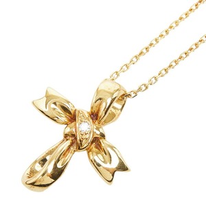 ミキモト クロスリボン 1Pダイヤ ネックレス K18YG イエローゴールド レディース MIKIMOTO 【中古】