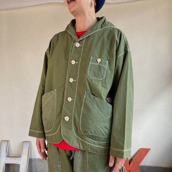 快晴堂/カーキリップストップのパッチワーク セーラーカバージャケット