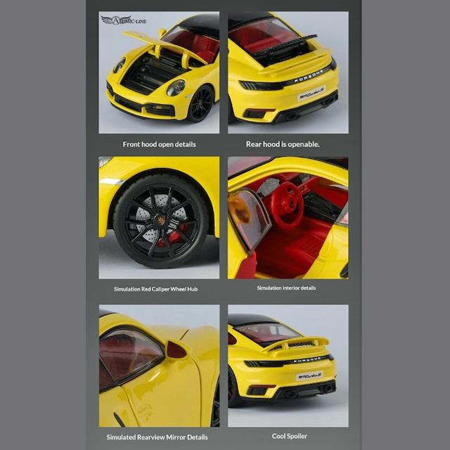 ポルシェ 911 turbo S 1/24 ミニカー 全3色 ライト点灯 エンジンサウンド 合金モデル 模型 ジオラマ