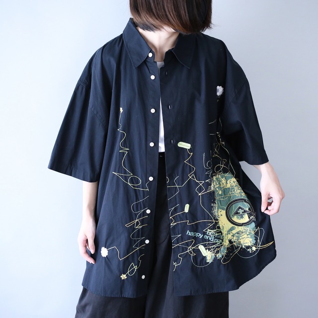 "刺繍" special pattern street culture mix XXXL over silhouette h/s shirt