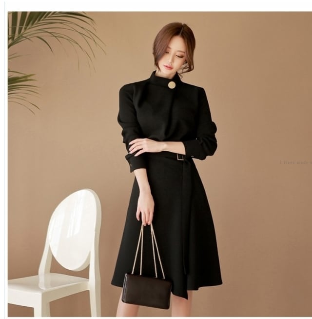 ワンピース 秋冬 きれいめ フォーマル 膝丈 長袖 aライン 大人 上品