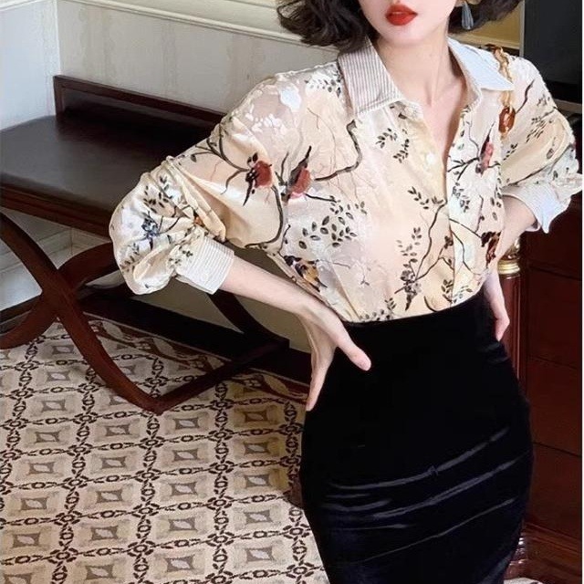 Velvet Retoro Printed Shirt＊S-880