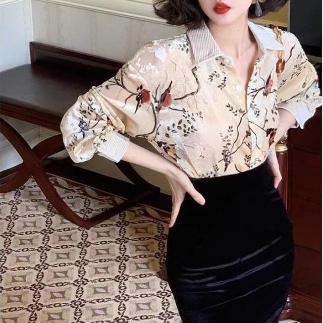 Velvet Retoro Printed Shirt*S-880