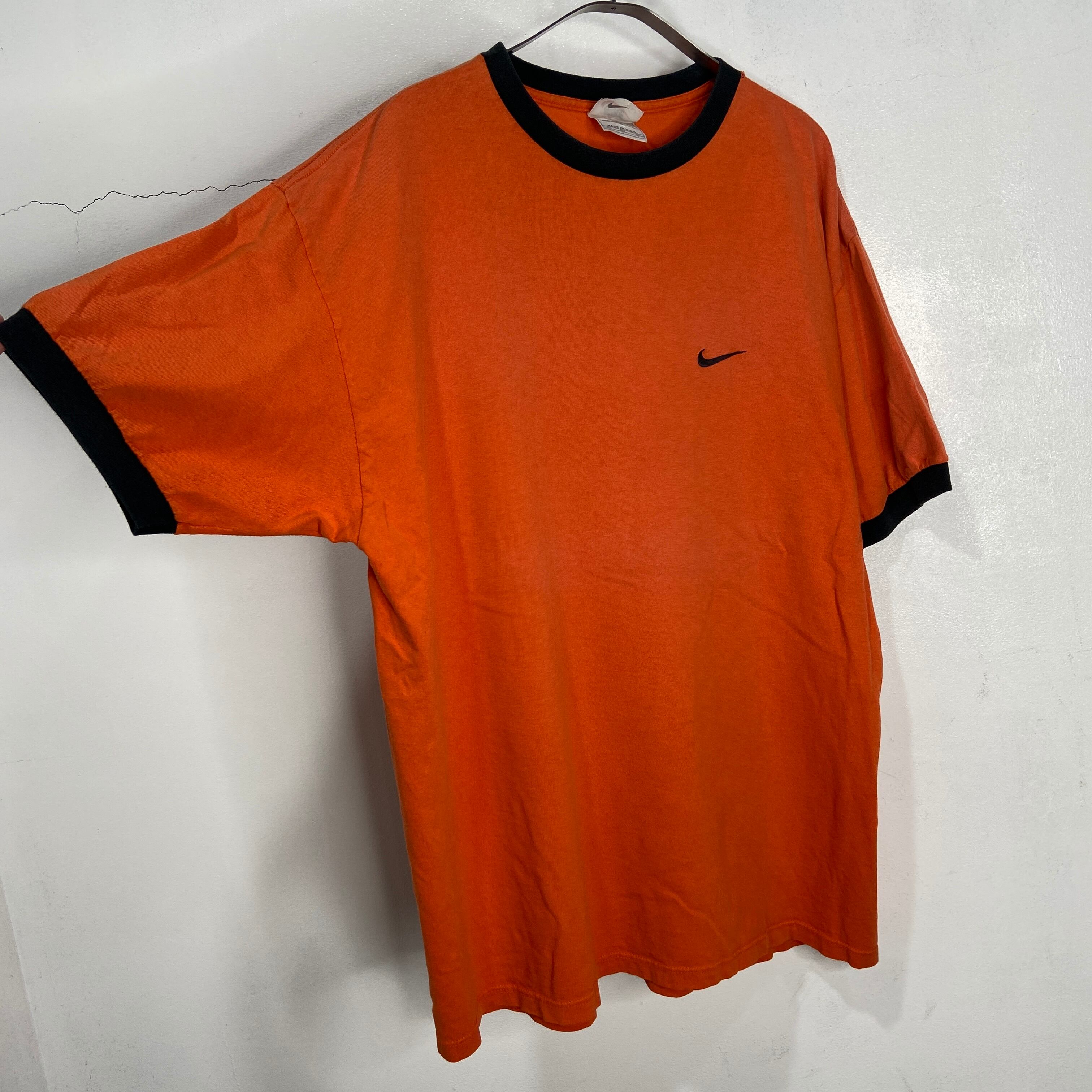 希少】NIKE ナイキ 紺タグ Tシャツ 赤 デカロゴ プリント Lサイズ-