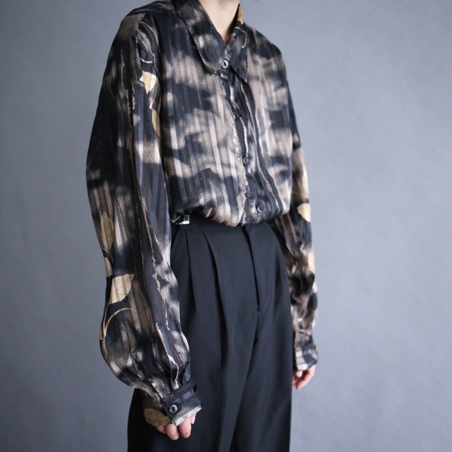 gloss fabric reef art pattern loose see-through shirt