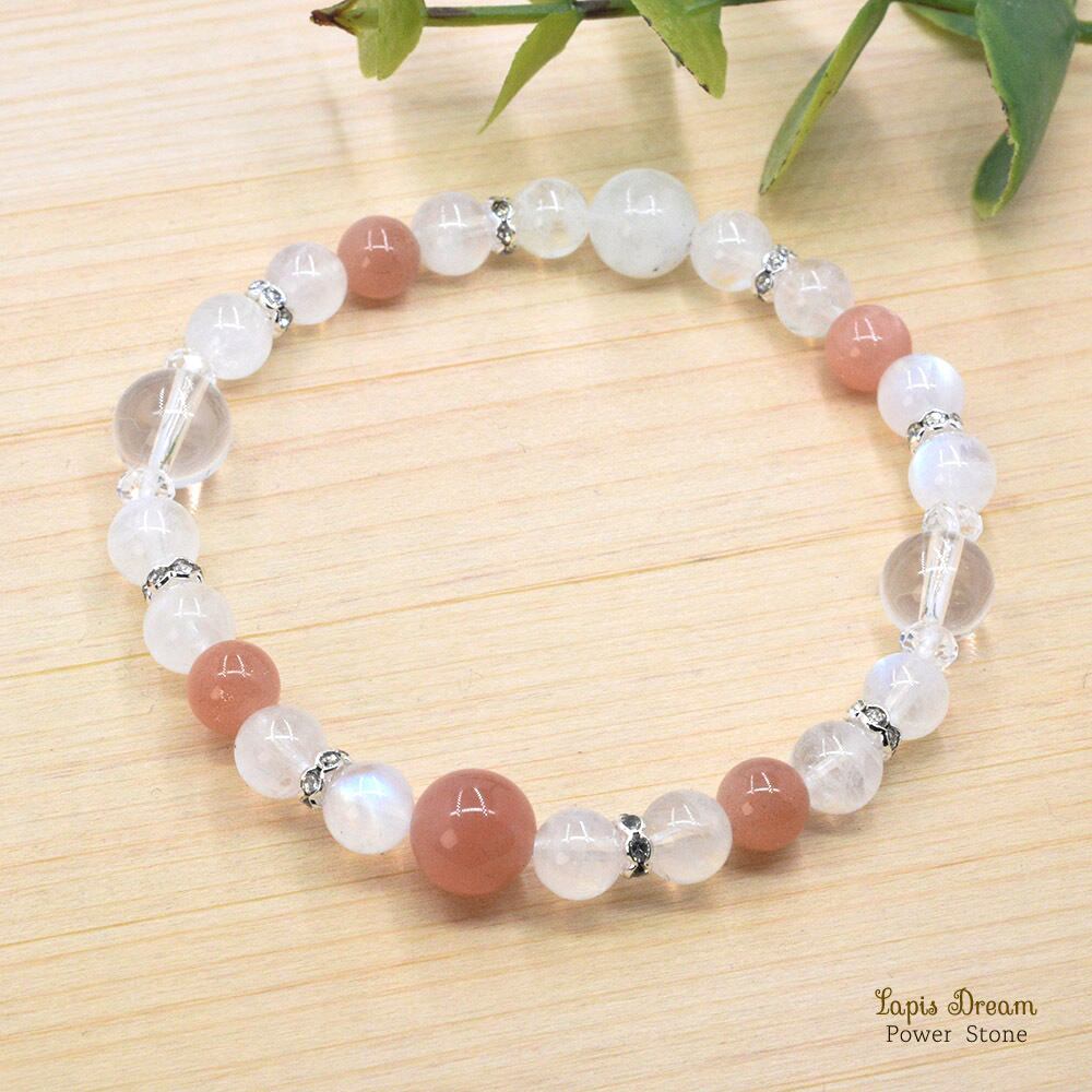 波動の力でインスピレーションを高めるお守り | 2種類のムーンストーンのパワーストーン ブレスレット