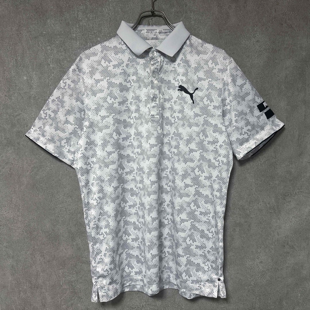 PUMA GOLF プーマゴルフ カモ柄 ドット 半袖 ポロシャツ ホワイト メンズ】PUMA GOLF プーマゴルフ カモ柄 ドット 半袖 ポロシャツ