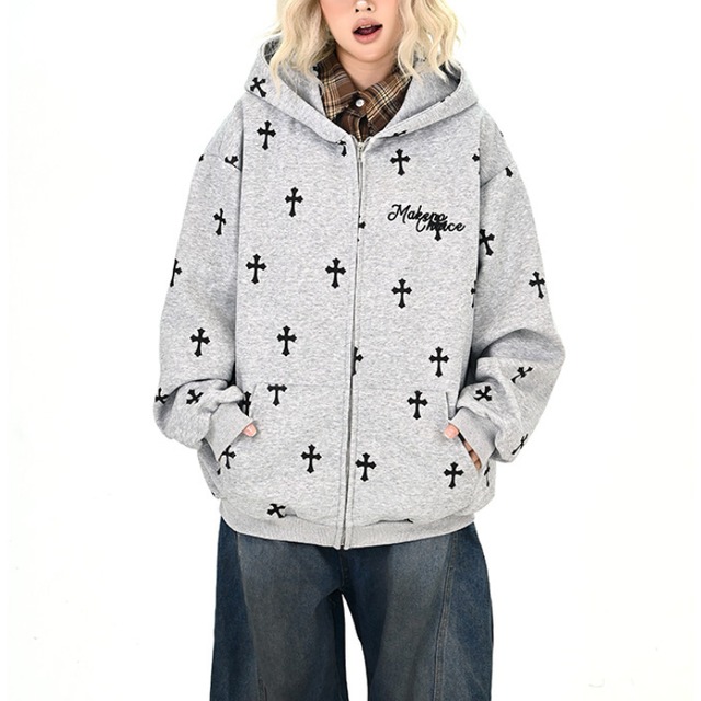cross design zip-up hoodie　クロスデザインジップアップパーカー　J1374