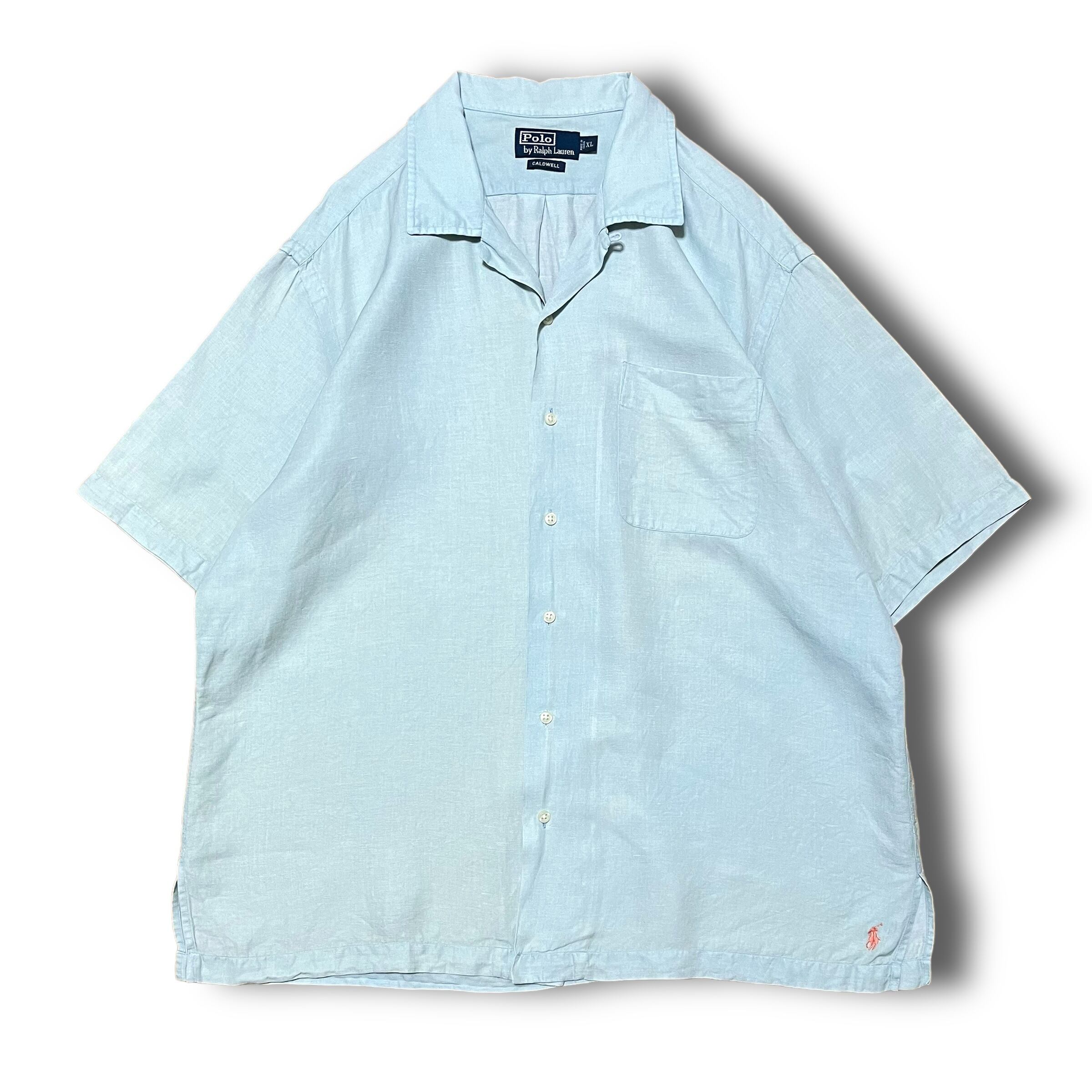 【Ralph Lauren】1990's "CALDWELL" シルクリネンオープンカラーシャツ