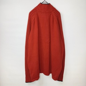 ST JOHN'S BAY　ハーフジップ　ミドルゲージ　コットンニット　セーター　無地　中厚手　ラグラン　オレンジ　XL