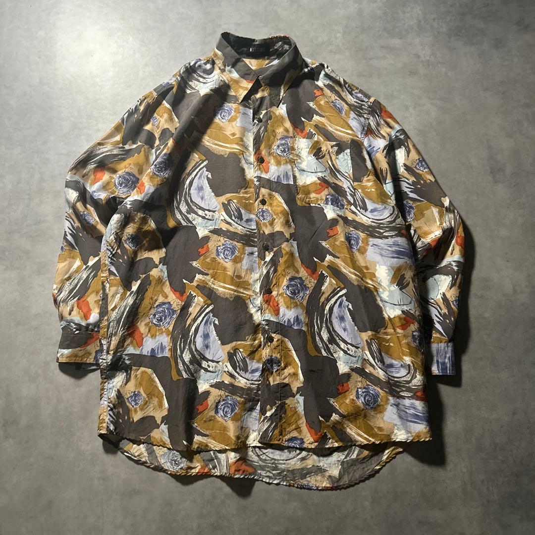 MASSIMO ヴィンテージ 花柄 総柄 チェック デザイン シルク シャツ