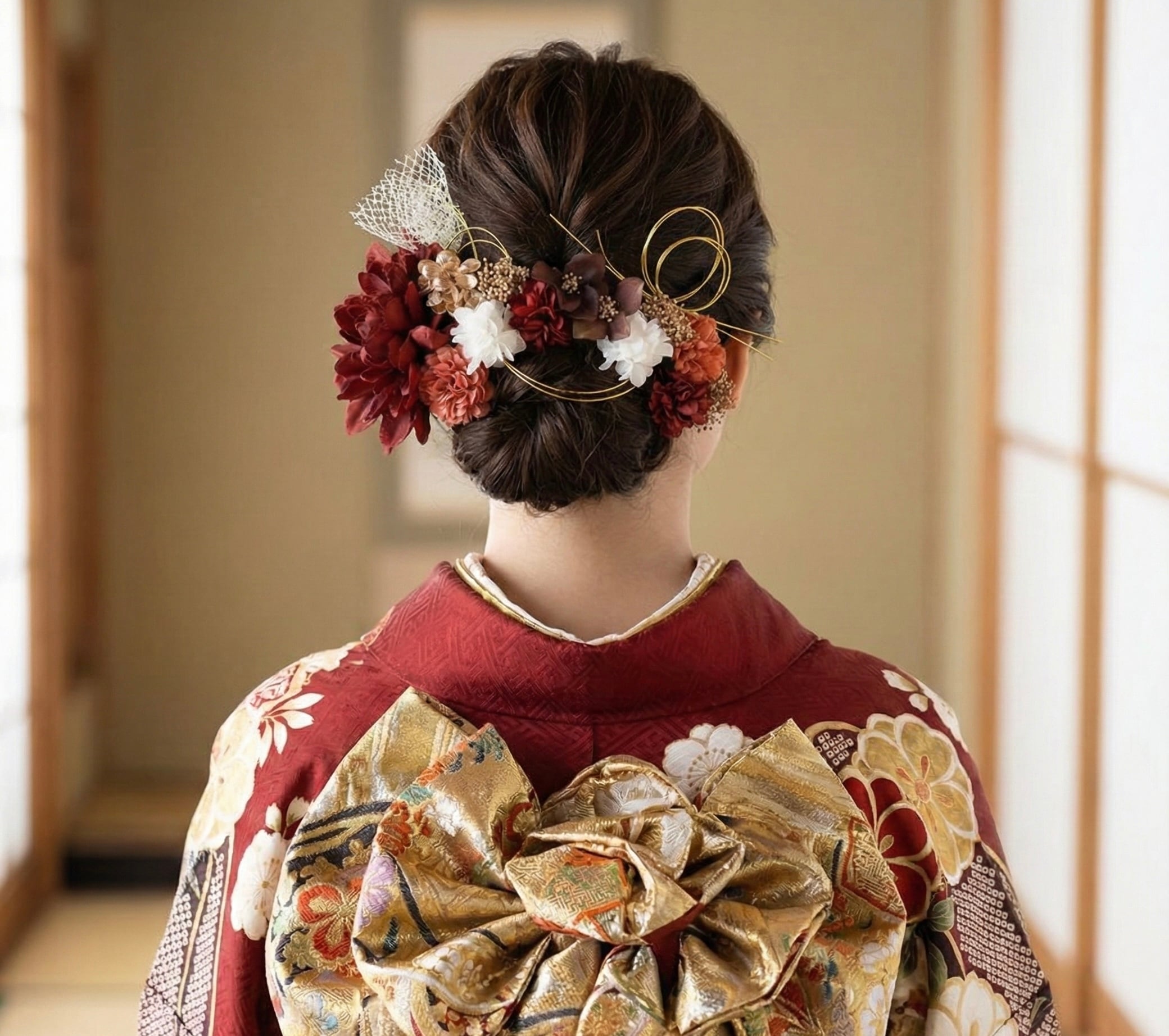 半襟　髪飾り　成人式　振袖　着物　ダリア　和モダン　赤　モダン　前撮り 半襟 髪飾り 成人式 振袖 着物 ダリア 和モダン 赤 モダン 前撮り