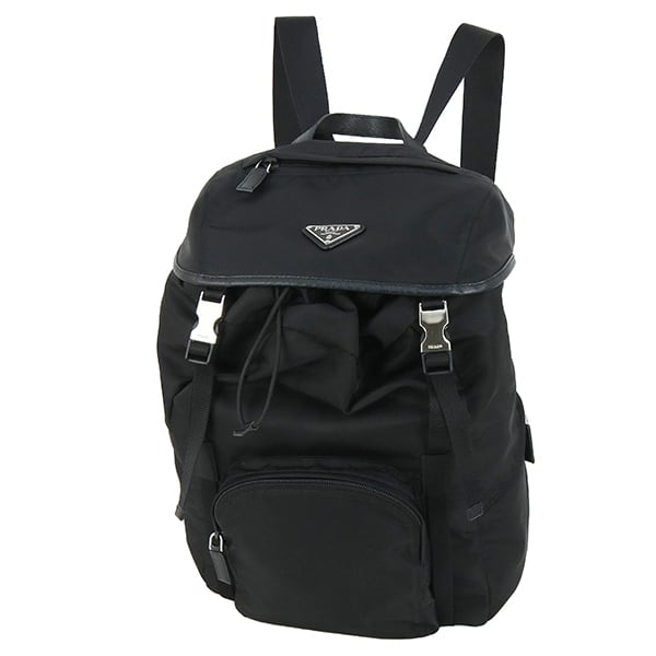 Used PRADA プラダ バックパック リュックサック 1BZ039 V44 F0002 ナイロン サフィアーノレザー ブラック 黒 シルバー金具 極美品