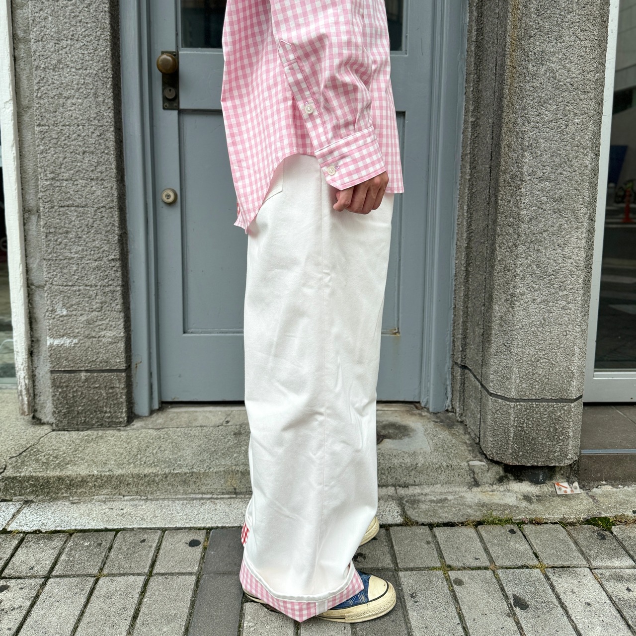 TSTS / 2 GINGHAM LINING DENIM TROUSERS / WHITE | ふぁいん