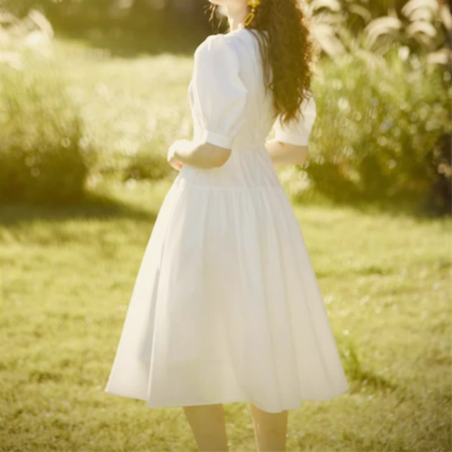 【JUNGLE ME】ネコ刺繍パフスリーブワンピース　10840