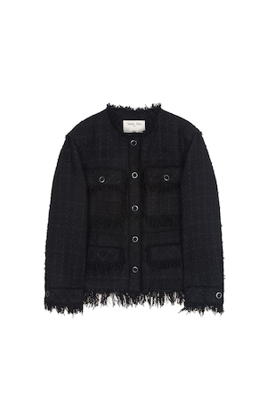 [Matin Kim] TWO WAY COLLARLESS TWEED JACKET IN BLACK 正規品 韓国ブランド 韓国通販 韓国代行 韓国ファッション マーティンキム matinkim 日本 店舗