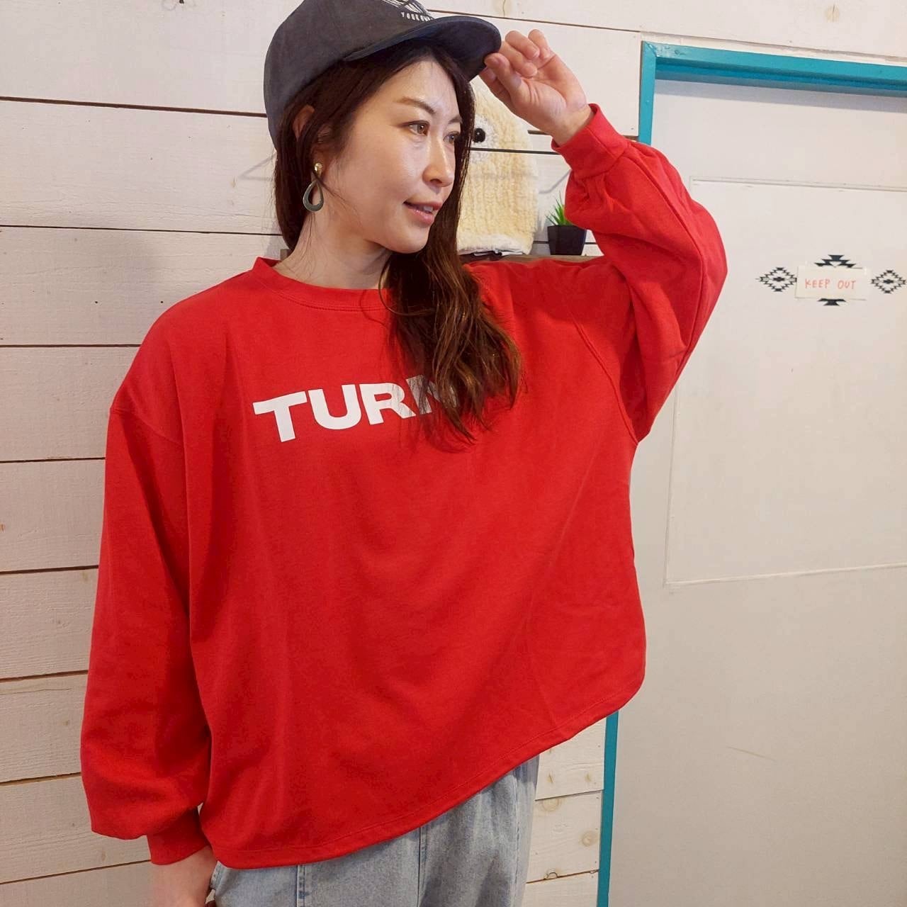 『People's』2970 TURNTロゴ 袖ワイド 裾ドロストロングスリーブT フリーサイズ
