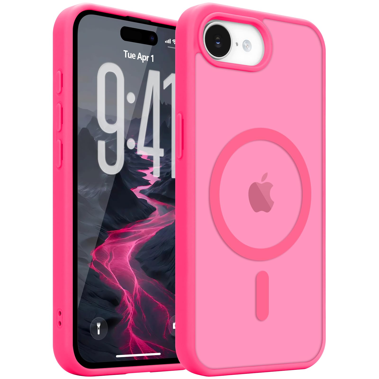 LAPOPNUT iPhone 17e/iPhone 16e用 ケース MagSafe対応 半透明 指紋防止 耐衝撃 滑り止め カバー(ローズレッド)