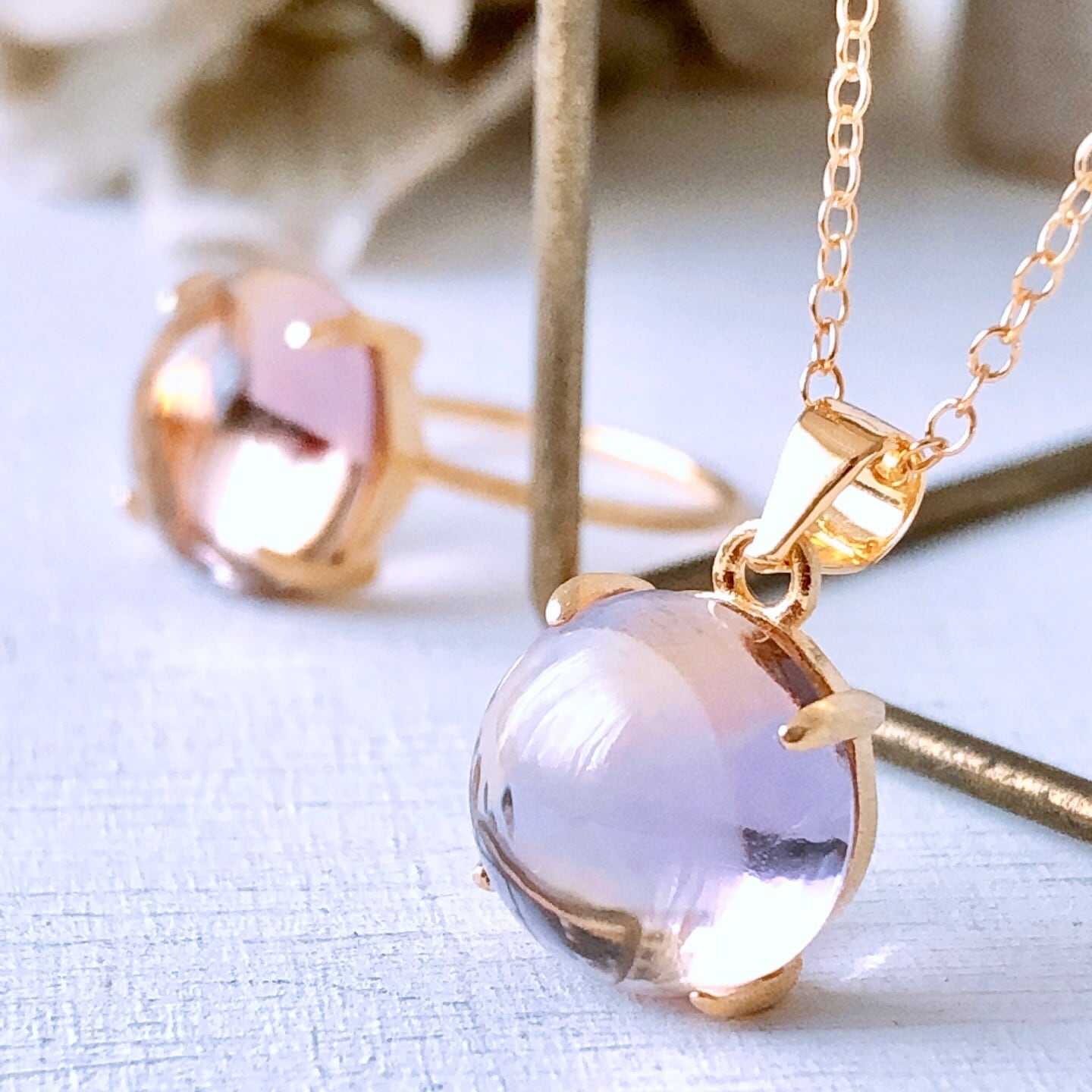 14kgf サンストーン 大粒 ペアシェイプ チャーム ネックレス