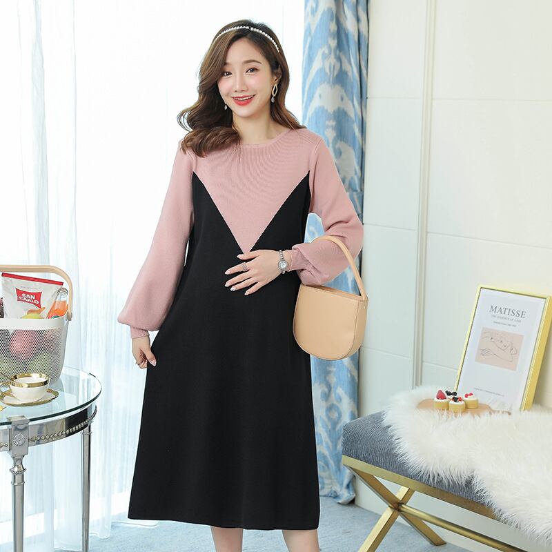 【新作】【送料無料】 マタニティウェア2020秋冬新作ファッションニットステッチフェイクツーピースワンピース オータム 秋物 ウィンター 冬物 expec250895672002