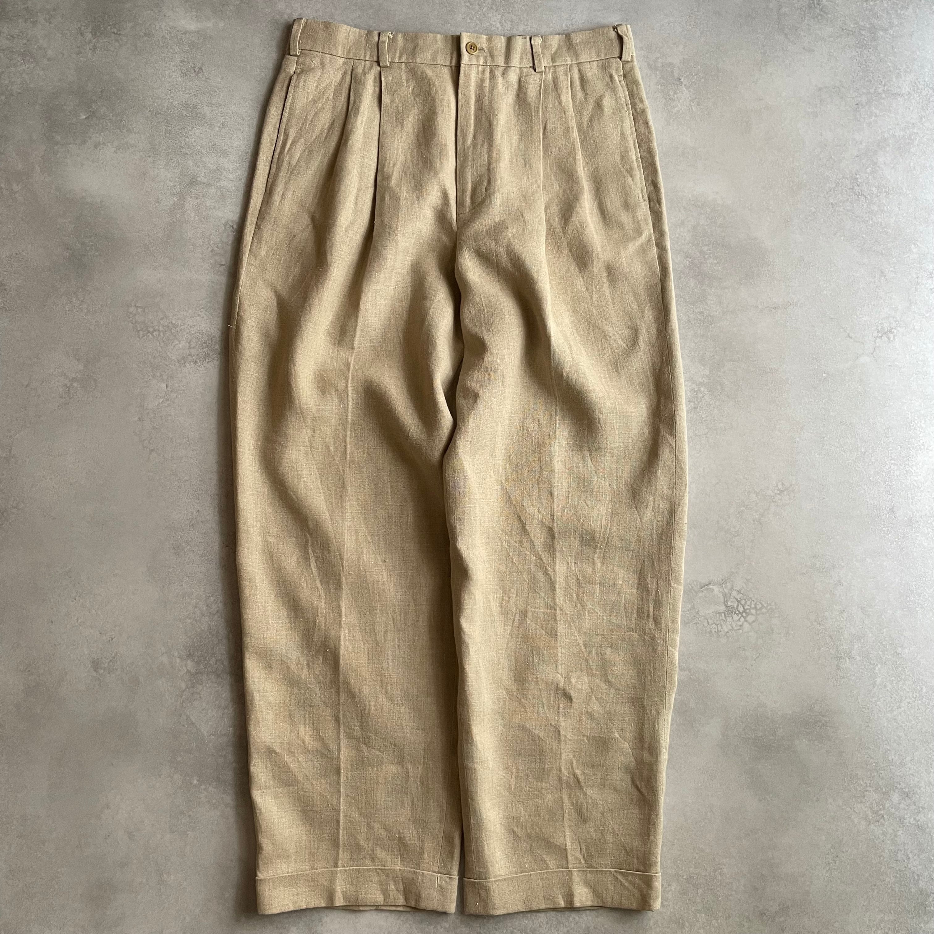 90s~ Eddie Bauer 生成り 2タック リネンスラックスパンツ 90s AKA Eddie Bauer 2-tack linen slacks pants | 0 0 2