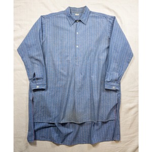 【1950s】"French Work" Blue Striped Cotton Grandpa/Pullover Shirt