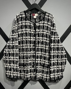 【X VINTAGE】Monotone Checkered Pattern Vintagde Knit Jacket