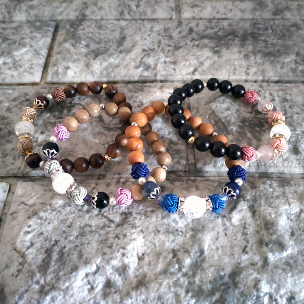 天然石と水引あわじ玉の御守りブレスレット ver3】数珠ブレスレット