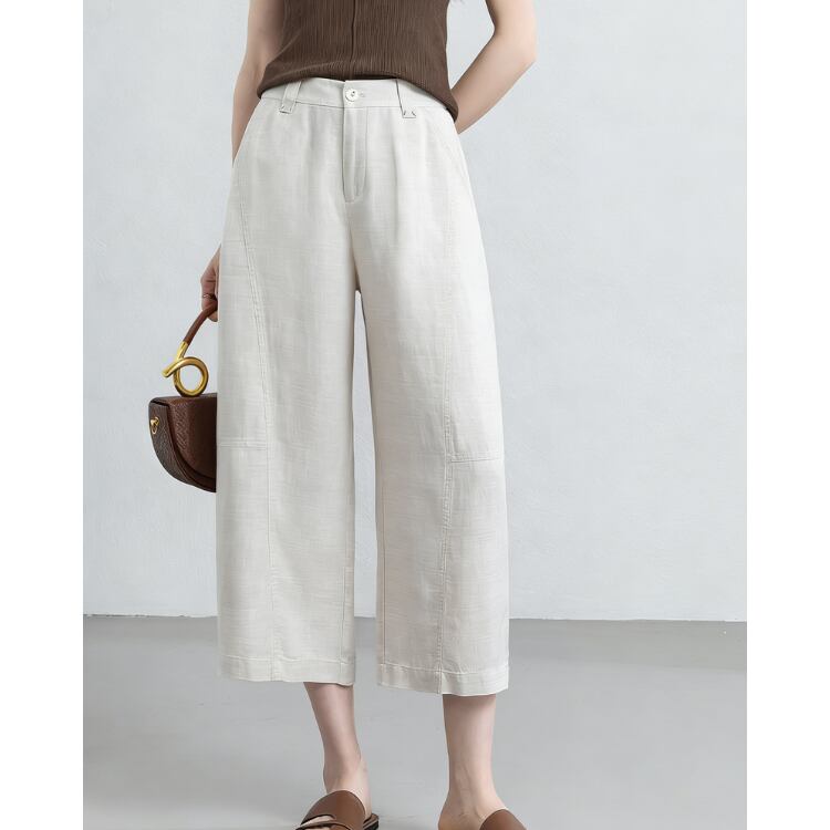 Linen Blend Balloon Cropped Pants Relax Fit Summer 2Colors 2604033