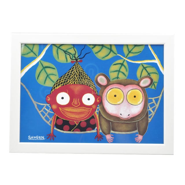 「クリスの帰りを待つメガネザルとザイちゃん」フレーム付きレプリカ(A3サイズ)