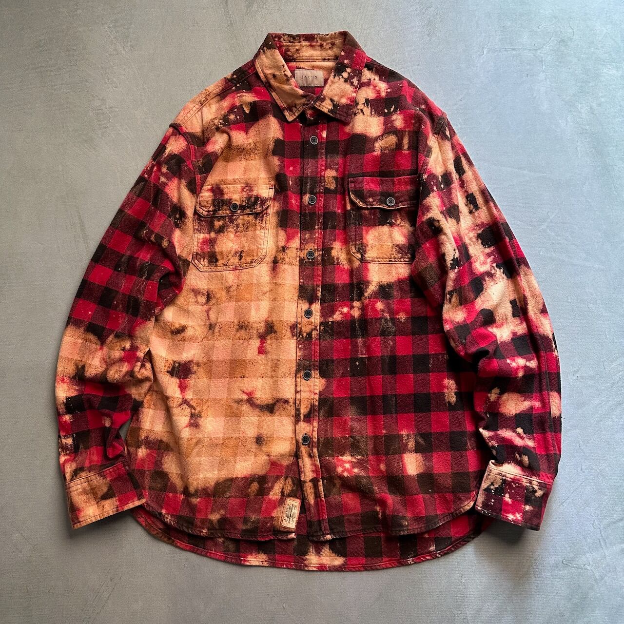 雰囲気系 脱色 ブロックチェック ネルシャツ 長袖シャツ 赤 古着 | RUFFY