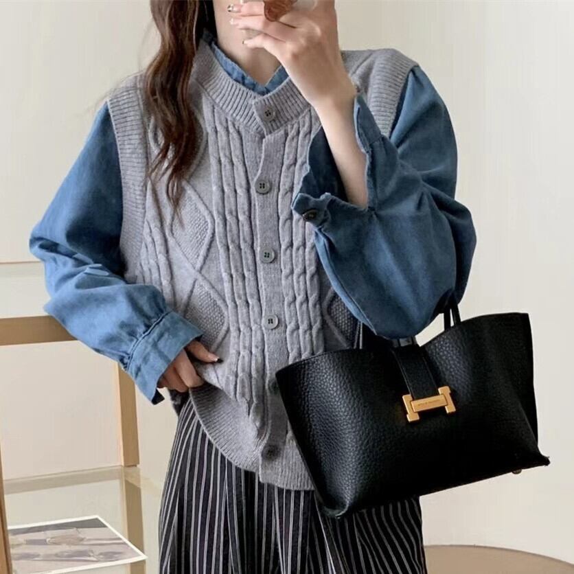 【outer】デニム切り替えニットカーデ M25937