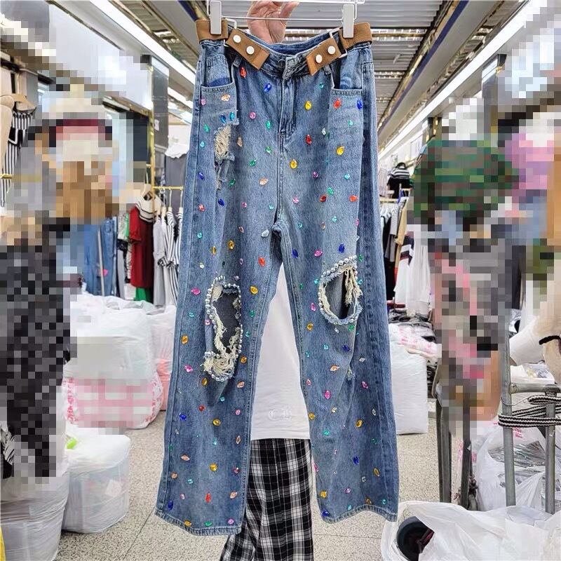 パンツ デコレーション キラキラ ビジュー カラフル 【デニム