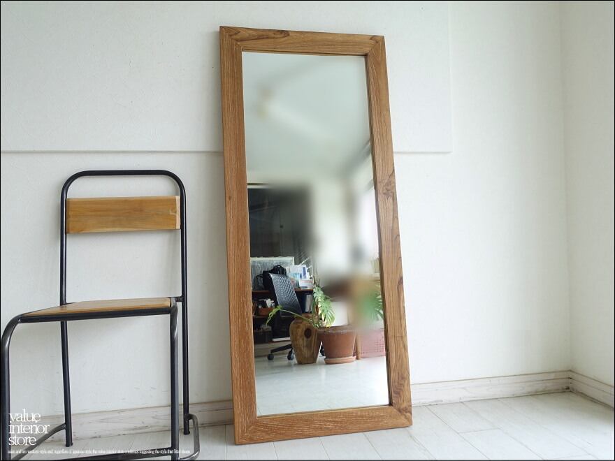 オールドチーク総無垢 ミラー140cm L/36 姿見 鏡 全身鏡 全身用 大型ミラー 古材家具 手作り レトロ 三大銘木 60cm x 140cm