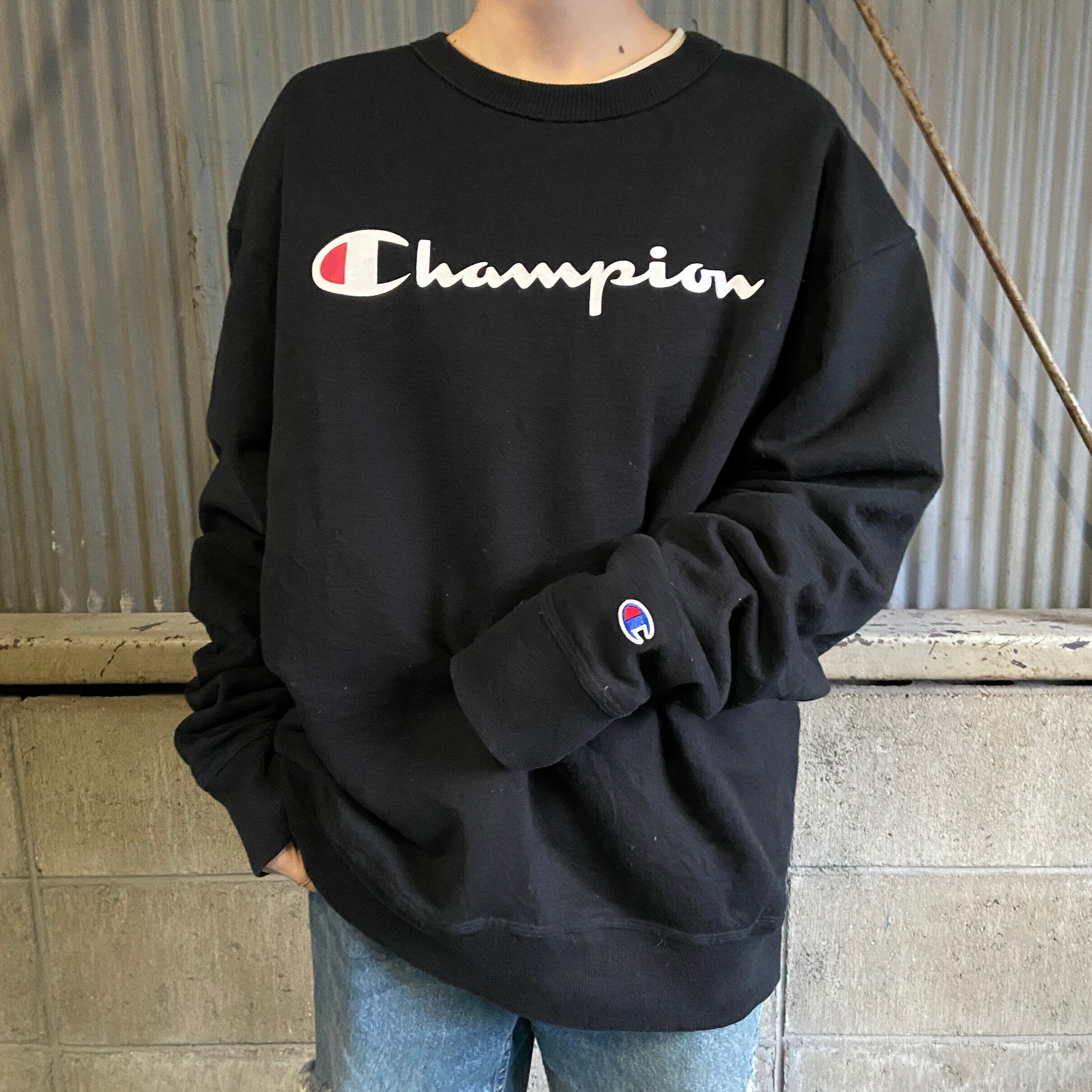 ビッグサイズ Champion チャンピオン ロゴプリント スウェットシャツ メンズ2XL 古着 トレーナー ブラック 黒  大きいサイズ【スウェット】【SW20】【AN20】 | cave 古着屋【公式】古着通販サイト