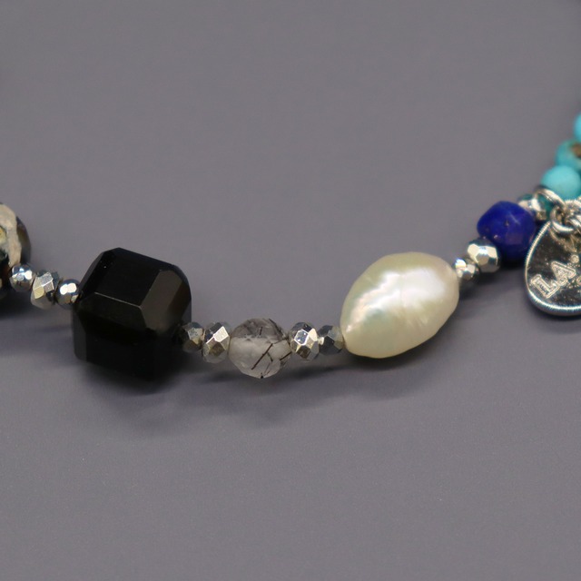 【Starry Sky Fragment】亀甲天珠×ラピスラズリ×ターコイズ×バロックパール ブレスレット