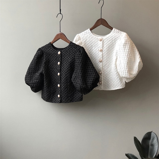 高品質♡フレンチレトロ パフスリーブシャツ ショートスタイル 半袖 トップス(DM0016)