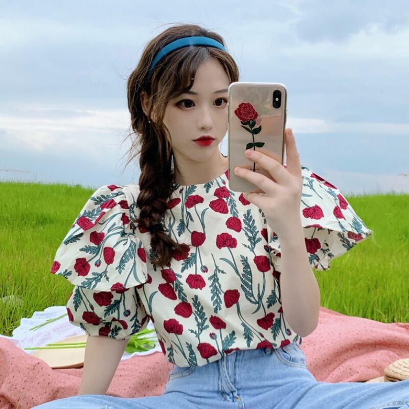 ガールズバブル半袖トップ2020新しい女性の夏のデザインニッチシャツフランスの人気シャツ 1号婦人77999717969