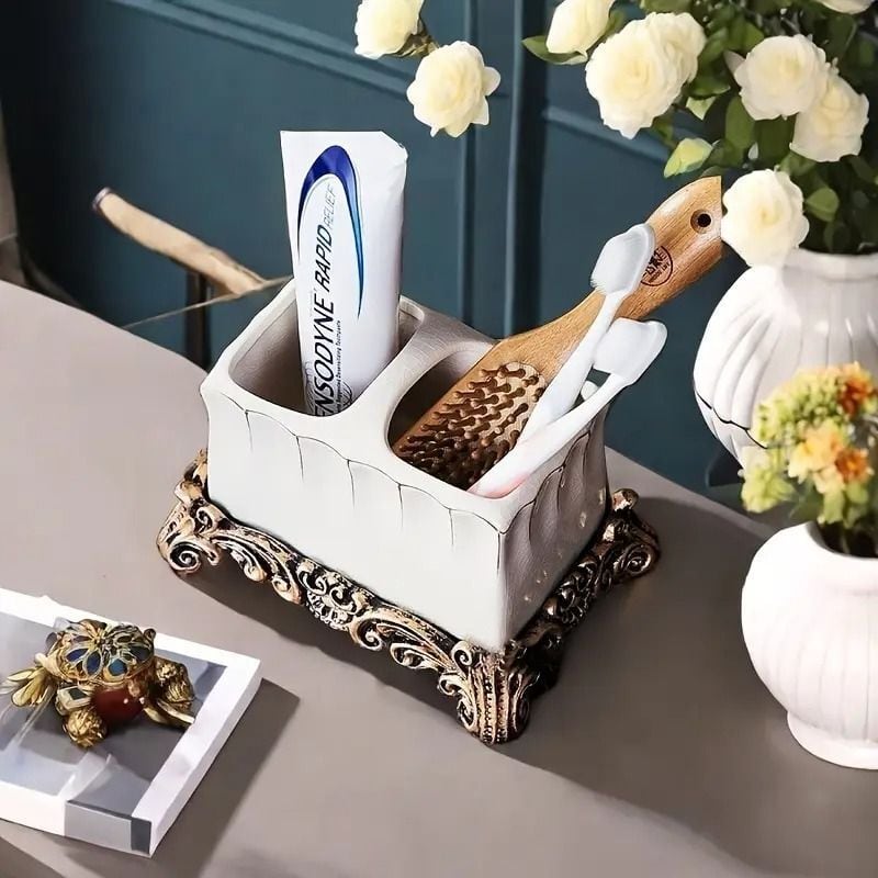 歯ブラシホルダー ヴィンテージ調 アンティーク調 セラミック製 自立型