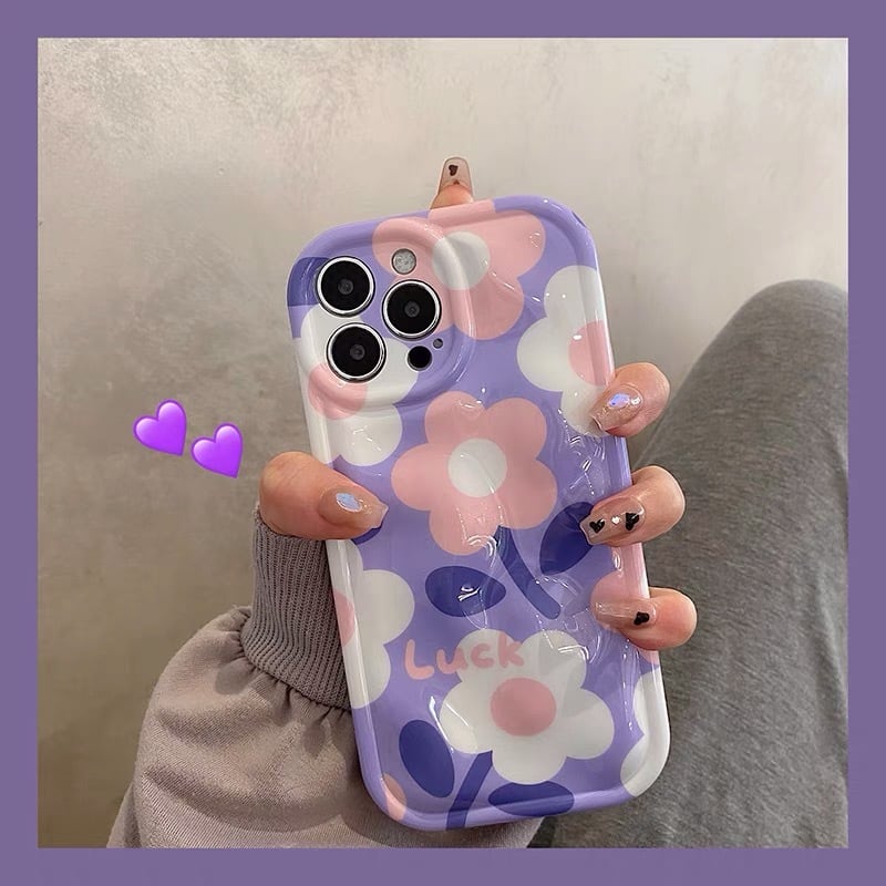 iPhoneケース iPhone14 iPhone13 デコボコ 凸凹 花柄 春 紫 かわいい