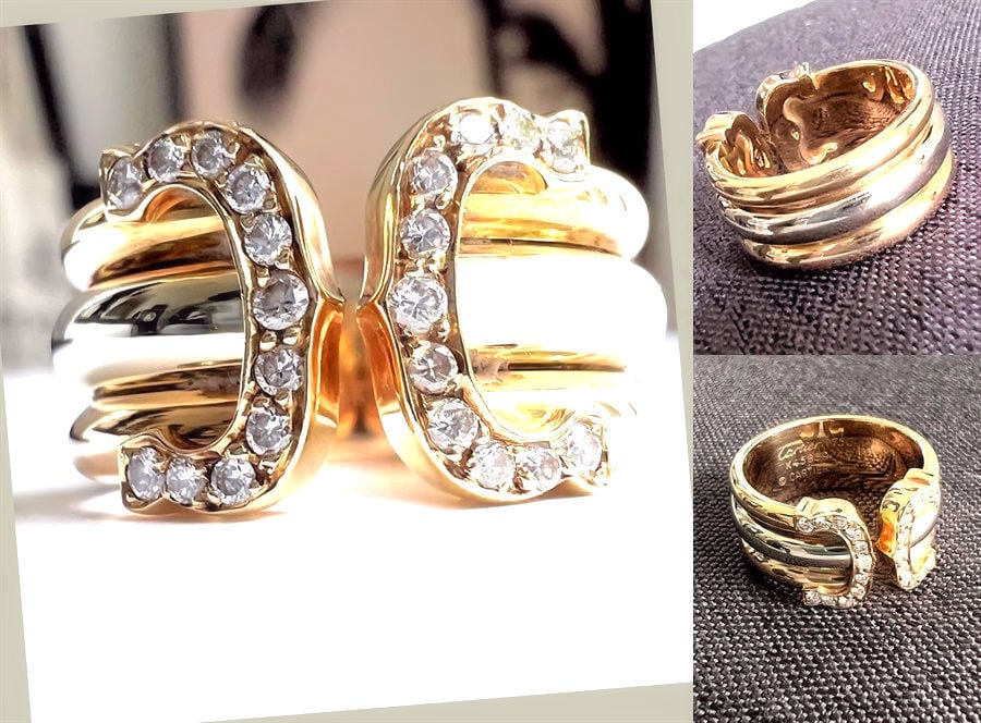 CARTIER カルティエ K18 YG PG WG 3 スリーカラー ゴールド 2C ラージ LM リング ダイヤモンド 22P パヴェ トリニティ 指輪