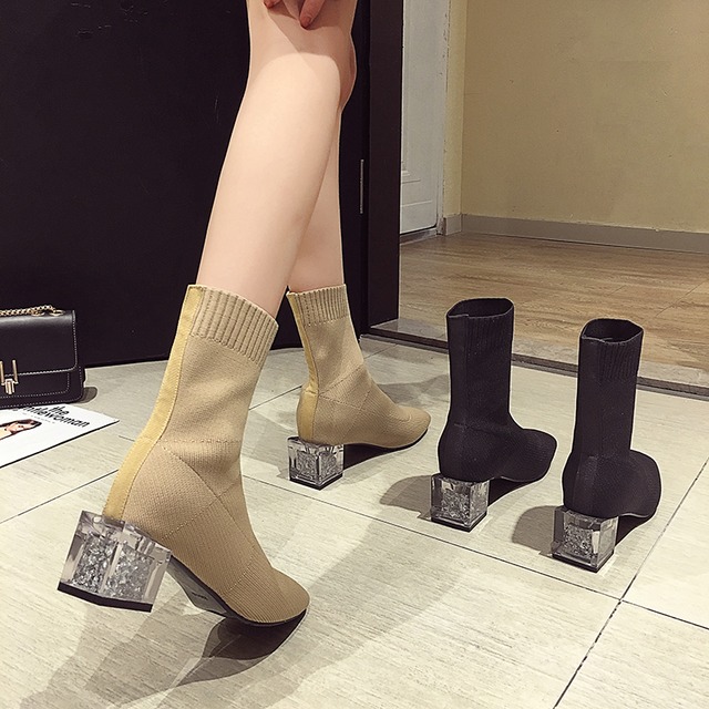 ショートブーツレディースオータムレッド薄手ソックス 靴 シューズ 秋物 タイツ ストッキング スクウェア フェイクシューズ62462691452
